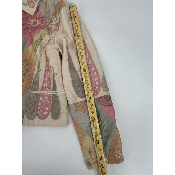 Anage Vintage Jacket Womens Large Beige Pink Green 100% Silk Embroidered Nature - Picture 16 of 16